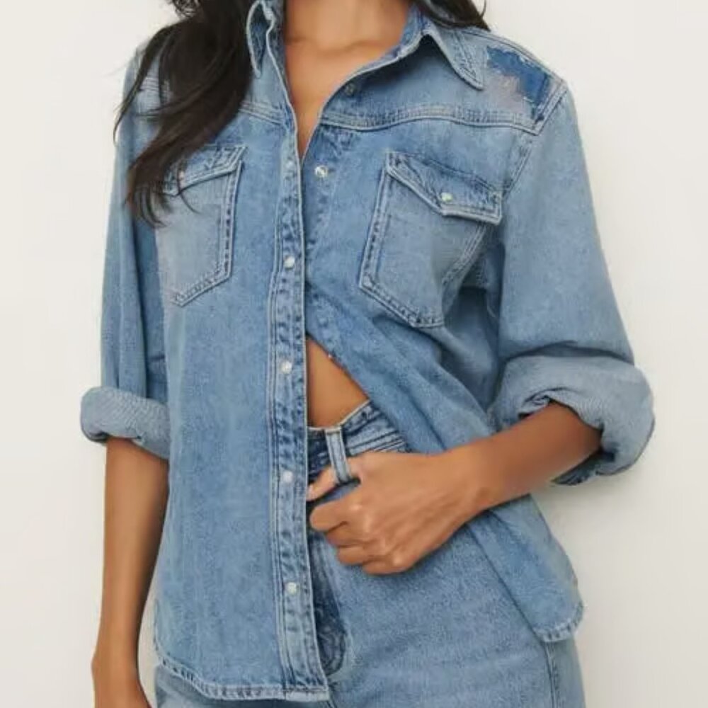 Reformation x Kacey Musgraves Deeper Well Denim Snap-up Shirt. Sz: M